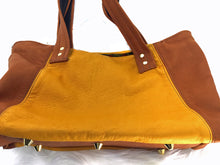 Load image into Gallery viewer, tote handbag in 2-toned Goatskin Leather, saddle tan and butterscotch The Sara 4