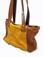 Load image into Gallery viewer, tote handbag in 2-toned Goatskin Leather, saddle tan and butterscotch The Sara 1
