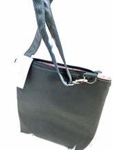 Load image into Gallery viewer, Triple Zip Cross body bag Gray marine vinyl with pink print accent 2