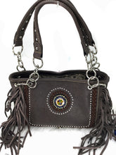Load image into Gallery viewer, Montana West Chocolate Fringed Satchel concealed carry handbag 1