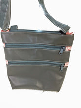 Load image into Gallery viewer, Triple Zip Cross body bag Gray marine vinyl with pink print accent 3