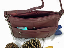 Load image into Gallery viewer, Wine colored multi pocket leather concealed carry purse 4