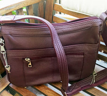 Load image into Gallery viewer, Wine colored Carolyn multi pocket leather concealed carry purse 6
