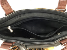 Load image into Gallery viewer, Classic quilt look saddle tan leather concealed carry tote bag Black 4