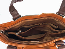 Load image into Gallery viewer, Classic quilt look saddle tan leather concealed carry tote bag 4
