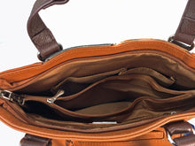 Load image into Gallery viewer, Classic quilt look saddle tan leather concealed carry tote bag 4