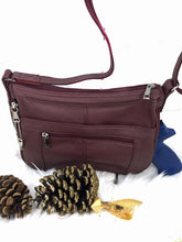 Load image into Gallery viewer, Wine colored multi pocket leather concealed carry purse 2