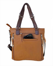 Load image into Gallery viewer, Classic quilt look saddle tan leather concealed carry tote bag 2
