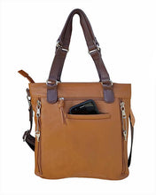 Load image into Gallery viewer, Classic quilt look saddle tan leather concealed carry tote bag 2