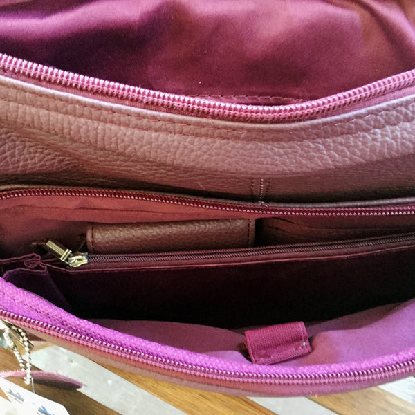 Wine colored Carolyn multi pocket leather concealed carry purse 2