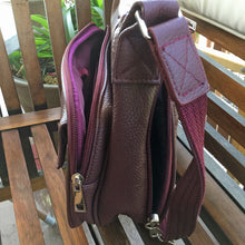 Load image into Gallery viewer, Wine colored Carolyn multi pocket leather concealed carry purse 3