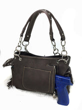 Load image into Gallery viewer, Montana West Chocolate Fringed Satchel concealed carry handbag 4