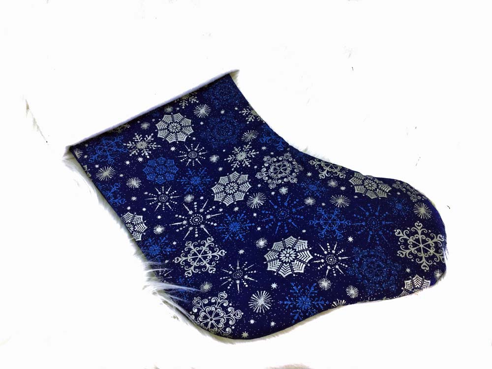 Handcrafted Christmas Stockings, blue snowflakes 1