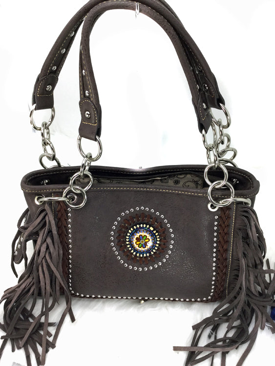 Montana West Chocolate Fringed Satchel concealed carry handbag 1