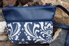 Load image into Gallery viewer, Kati Cross body bag Navy and white Hawaiian floral print
