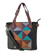 Load image into Gallery viewer, Classic quilt look saddle tan leather concealed carry tote bag Black 1
