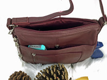 Load image into Gallery viewer, Wine colored multi pocket leather concealed carry purse 4
